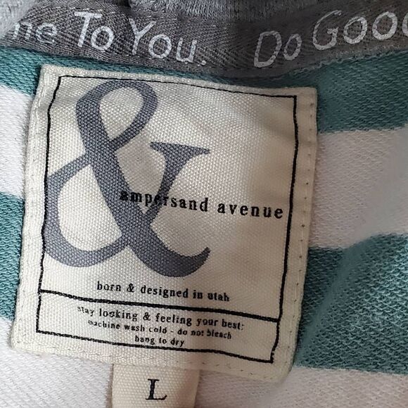 Ampersand Avenue Women’s Hoodie Green White Striped Size L - Picture 6 of 8